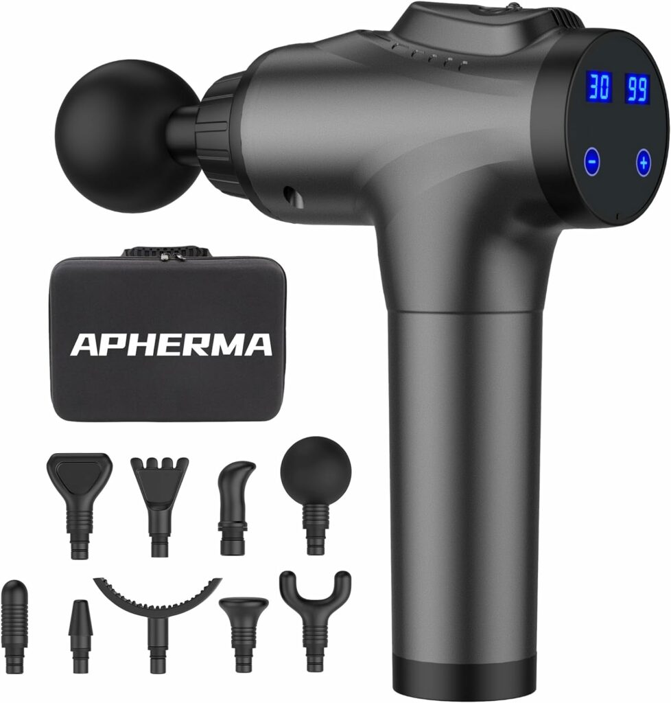 APHERMA Massage Gun, Muscle Massage Gun for Athletes Handheld Deep Tissue Massager Tool 30 Speed Levels 9 Heads, Mothers Day Gifts from Daughter/Son APHERMA Massage Gun, Muscle Massage Gun for Athletes Handheld Deep Tissue Massager Tool 30 Speed Levels 9 Heads, Mothers Day Gifts from Daughter/Son