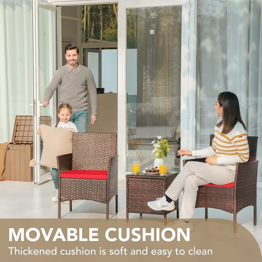 Devoko Patio Porch Furniture Sets 3 Pieces PE Rattan Wicker Chairs with Table Outdoor Garden Furniture Sets (Brown/Red) Devoko Patio Porch Furniture Sets 3 Pieces PE Rattan Wicker Chairs with Table Outdoor Garden Furniture Sets (Brown/Red)