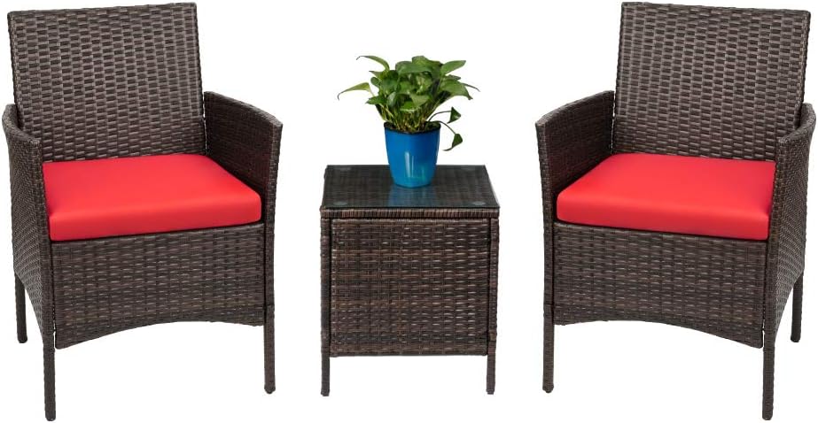 Devoko Patio Porch Furniture Sets 3 Pieces PE Rattan Wicker Chairs with Table Outdoor Garden Furniture Sets (Brown/Red) Devoko Patio Porch Furniture Sets 3 Pieces PE Rattan Wicker Chairs with Table Outdoor Garden Furniture Sets (Brown/Red)