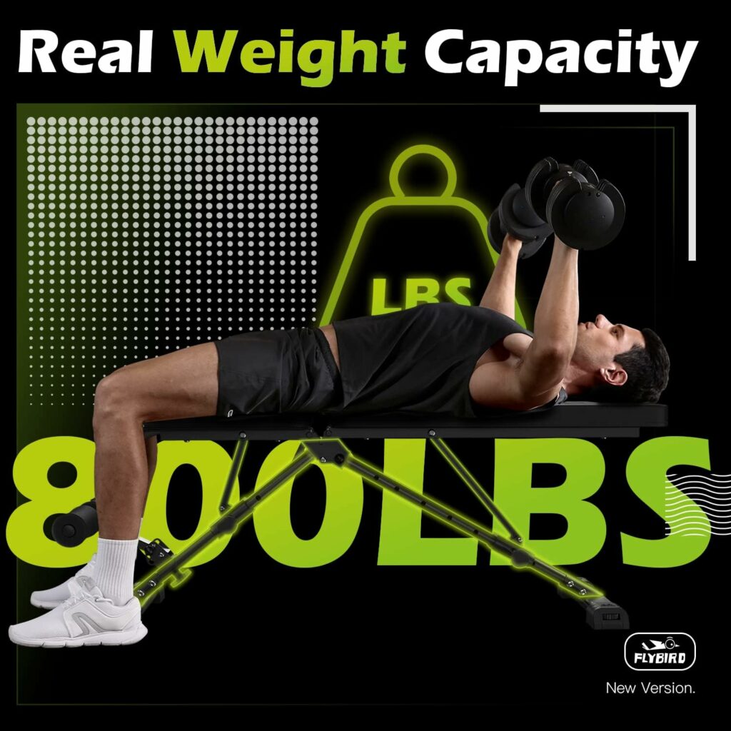 FLYBIRD Weight Bench, Adjustable Strength Training Bench for Full Body Workout with Fast Folding-New Version FLYBIRD Weight Bench, Adjustable Strength Training Bench for Full Body Workout with Fast Folding-New Version