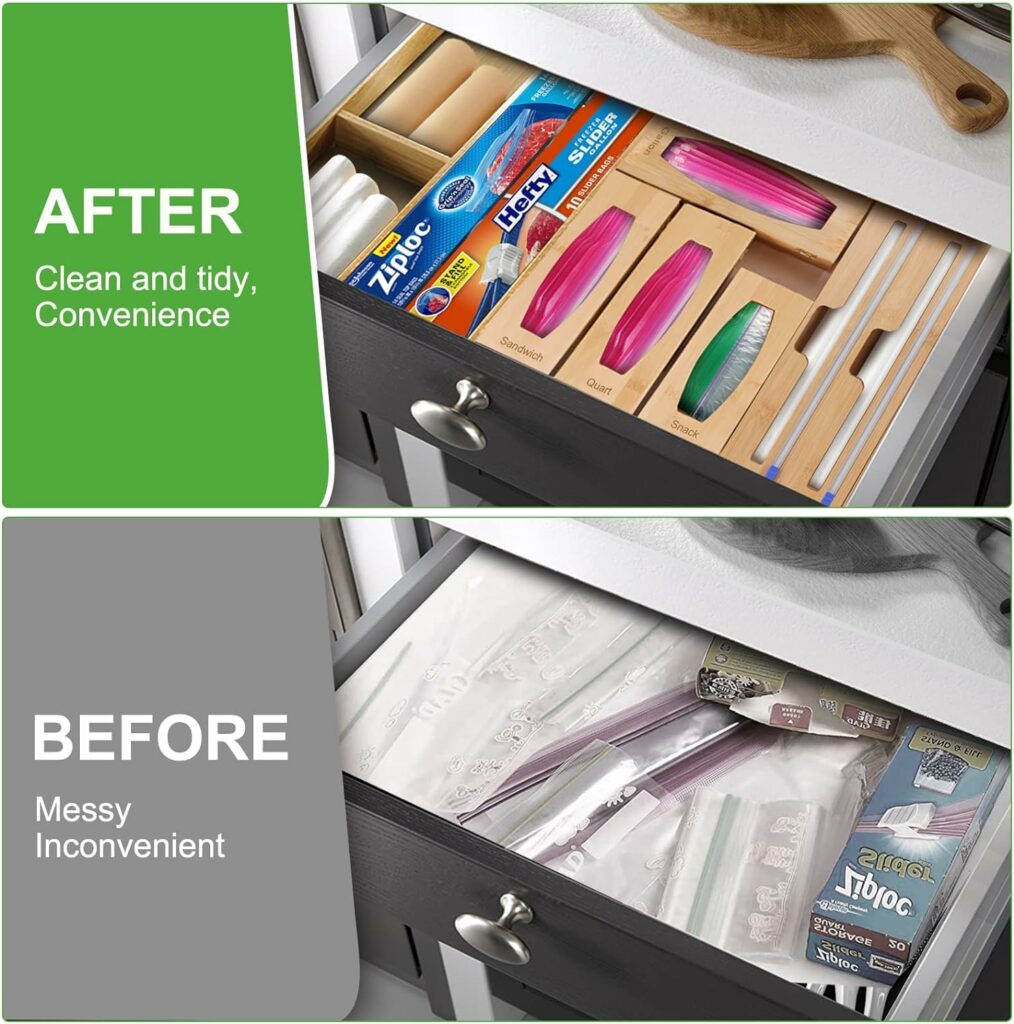 Gamtik Openable 6 IN 1 Ziplock Bag Organizer  Foil and Plastic Wrap Organizer, Individual Ziplock Bag Organizer for Kitchen Drawer Organizer, Wrap Dispenser with Cutter, for Gallon,Quart,Sandwich Gamtik Openable 6 IN 1 Ziplock Bag Organizer  Foil and Plastic Wrap Organizer, Individual Ziplock Bag Organizer for Kitchen Drawer Organizer, Wrap Dispenser with Cutter, for Gallon,Quart,Sandwich