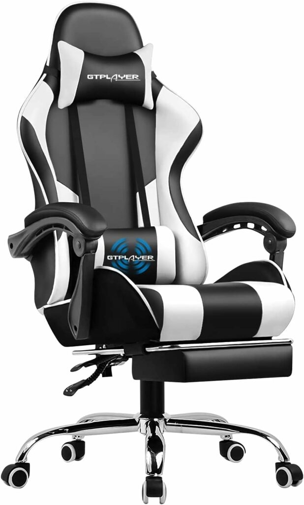 GTPLAYER Gaming Chair, Computer Chair with Footrest and Lumbar Support, Height Adjustable Game Chair with 360°-Swivel Seat and Headrest and for Office or Gaming (White) GTPLAYER Gaming Chair, Computer Chair with Footrest and Lumbar Support, Height Adjustable Game Chair with 360°-Swivel Seat and Headrest and for Office or Gaming (White)
