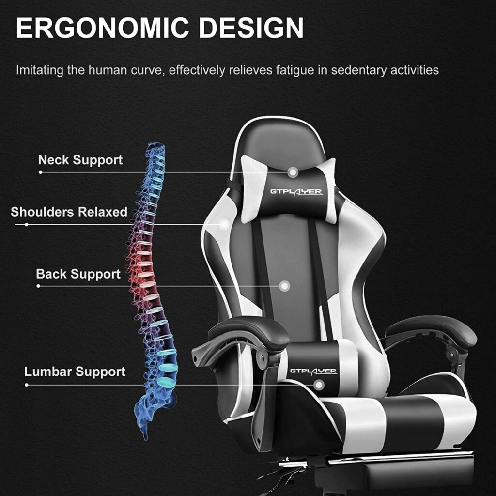 GTPLAYER Gaming Chair, Computer Chair with Footrest and Lumbar Support, Height Adjustable Game Chair with 360°-Swivel Seat and Headrest and for Office or Gaming (White) GTPLAYER Gaming Chair, Computer Chair with Footrest and Lumbar Support, Height Adjustable Game Chair with 360°-Swivel Seat and Headrest and for Office or Gaming (White)