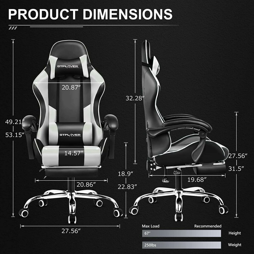 GTPLAYER Gaming Chair, Computer Chair with Footrest and Lumbar Support, Height Adjustable Game Chair with 360°-Swivel Seat and Headrest and for Office or Gaming (White) GTPLAYER Gaming Chair, Computer Chair with Footrest and Lumbar Support, Height Adjustable Game Chair with 360°-Swivel Seat and Headrest and for Office or Gaming (White)