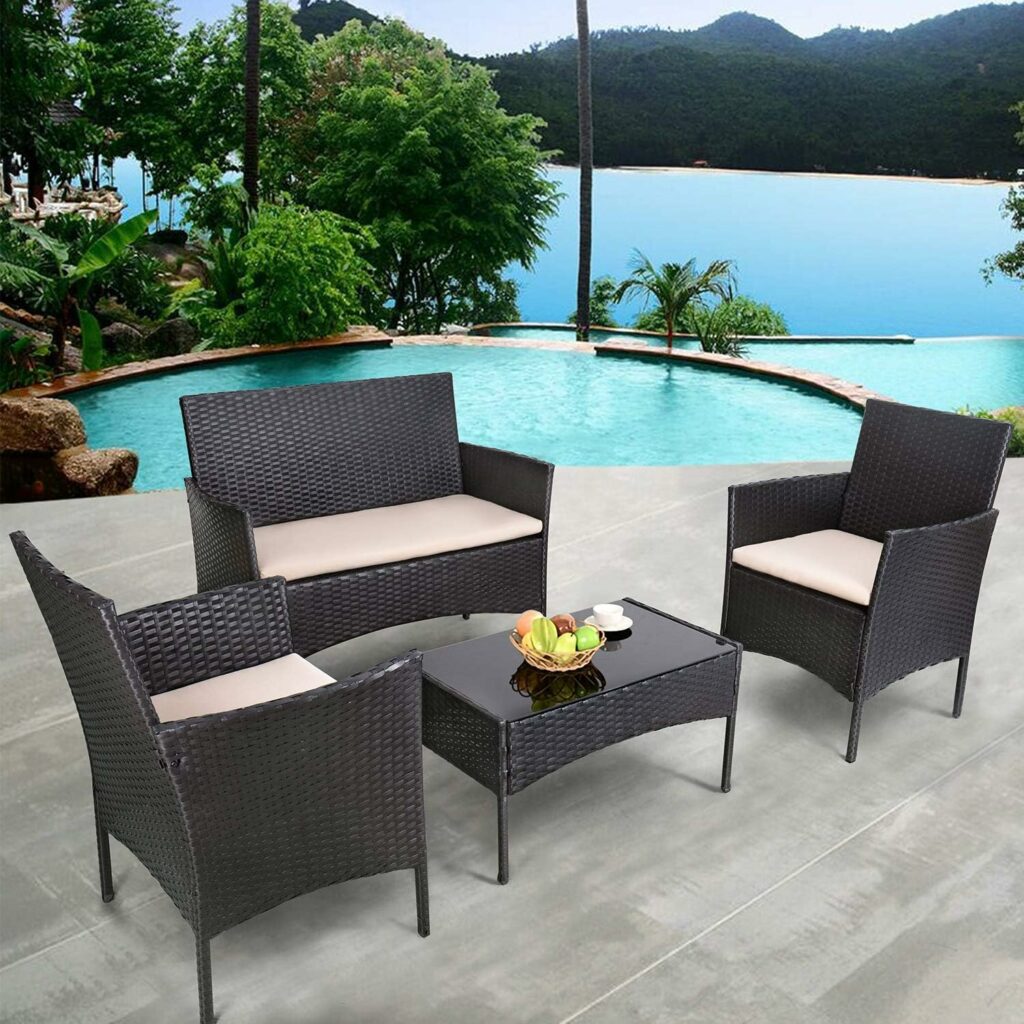 Homall 4 Pieces Patio Rattan Chair Wicker Set,Outdoor Indoor Use Backyard Porch Garden Poolside Balcony Furniture (Black and Beige) Homall 4 Pieces Patio Rattan Chair Wicker Set,Outdoor Indoor Use Backyard Porch Garden Poolside Balcony Furniture (Black and Beige)