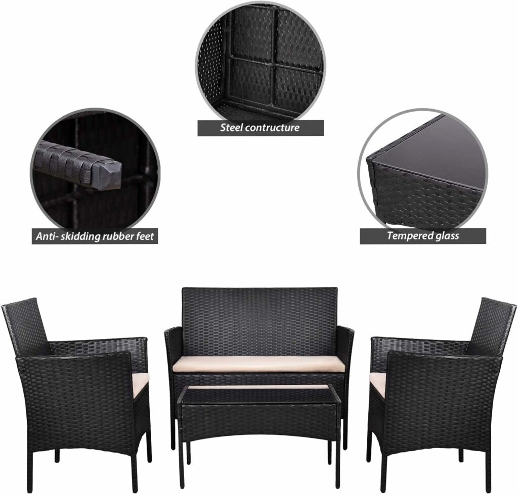 Homall 4 Pieces Patio Rattan Chair Wicker Set,Outdoor Indoor Use Backyard Porch Garden Poolside Balcony Furniture (Black and Beige) Homall 4 Pieces Patio Rattan Chair Wicker Set,Outdoor Indoor Use Backyard Porch Garden Poolside Balcony Furniture (Black and Beige)