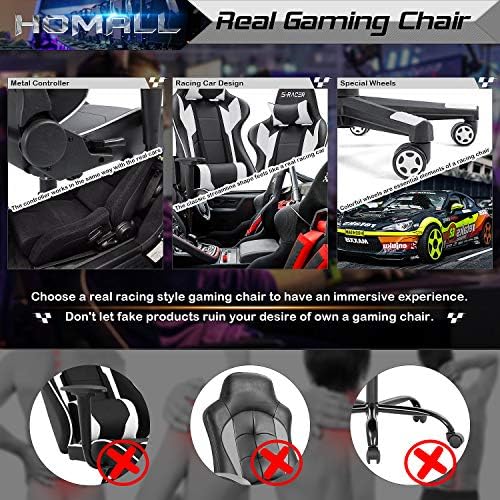 Homall Gaming Chair, Office Chair High Back Computer Chair Leather Desk Chair Racing Executive Ergonomic Adjustable Swivel Task Chair with Headrest and Lumbar Support (White) Homall Gaming Chair, Office Chair High Back Computer Chair Leather Desk Chair Racing Executive Ergonomic Adjustable Swivel Task Chair with Headrest and Lumbar Support (White)