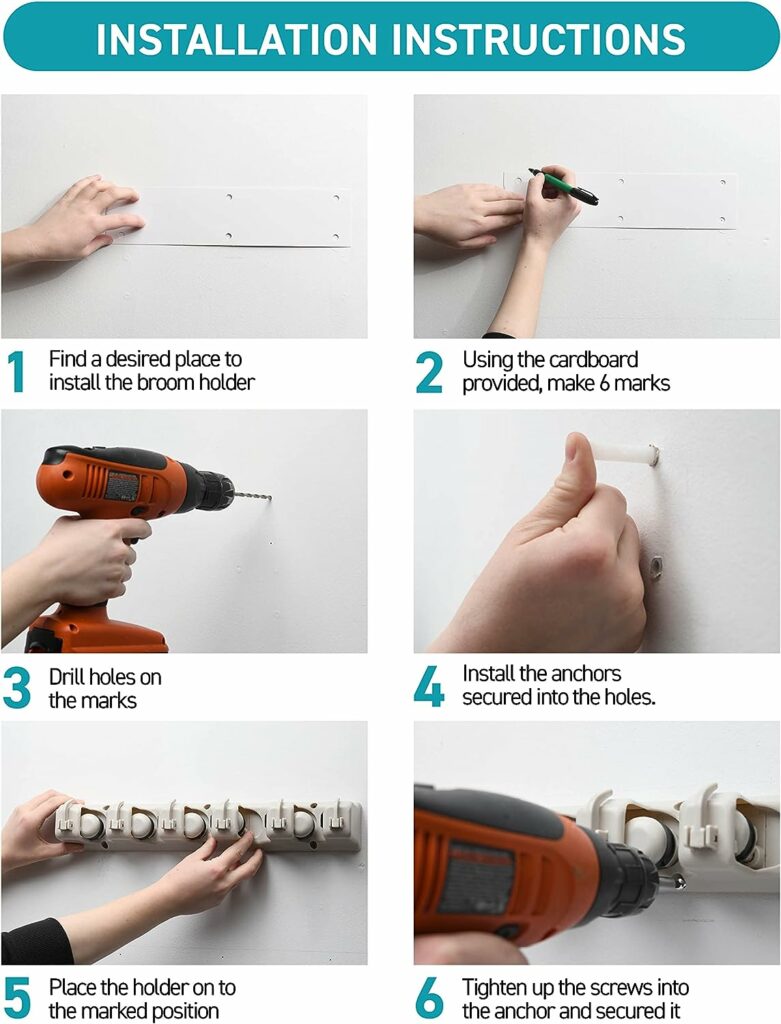 HOME IT Mop And Broom Holder - Garage Storage Systems with 5 Slots, 6 Hooks, 7.5lbs Capacity Per Slot - Garden Tool Organizer For 11 Tools - For Home, Kitchen, Closet, Garage, Laundry Room - Off-White HOME IT Mop And Broom Holder - Garage Storage Systems with 5 Slots, 6 Hooks, 7.5lbs Capacity Per Slot - Garden Tool Organizer For 11 Tools - For Home, Kitchen, Closet, Garage, Laundry Room - Off-White