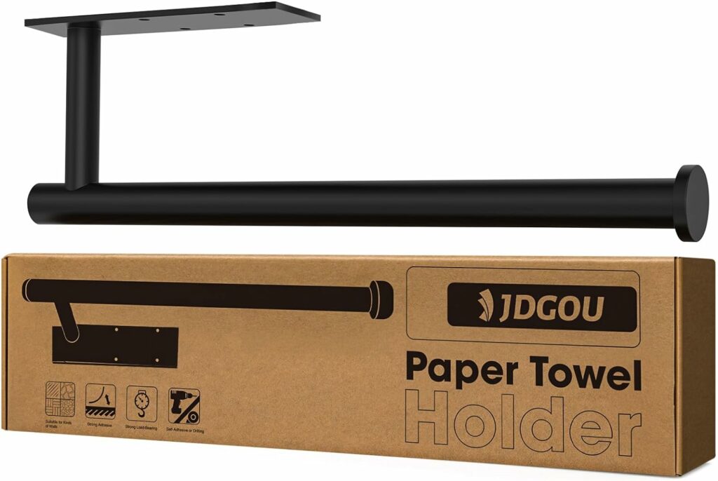 JDGOU Paper Towel Holder Self Adhesive or Drilling,Paper Towel Holder Under Cabinet,Paper Towel Holder Wall Mount Waterproof and Rustproof,Perfect Kitchen Organization for Kitchen,Sink,Bathroom Black JDGOU Paper Towel Holder Self Adhesive or Drilling,Paper Towel Holder Under Cabinet,Paper Towel Holder Wall Mount Waterproof and Rustproof,Perfect Kitchen Organization for Kitchen,Sink,Bathroom Black