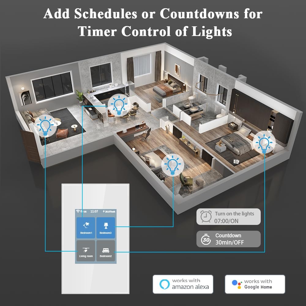 LANBON 4 Gang Smart Switch L8-HS4G, LCD Touch WiFi Smart Light Switch Neutral Wire Required Work with Smart Living APP Supports Alexa  Google Home  Siri LANBON 4 Gang Smart Switch L8-HS4G, LCD Touch WiFi Smart Light Switch Neutral Wire Required Work with Smart Living APP Supports Alexa  Google Home  Siri