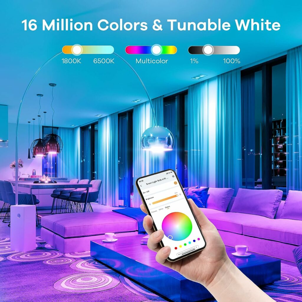 Linkind Smart Light Bulbs,Smart Bulb That Work with Alexa  Google Home,LED Light Bulbs Color Changing,A19 E26 2.4Ghz RGB WiFi Light Bulbs Dimmable 60W,800 Lumen,4 Pack