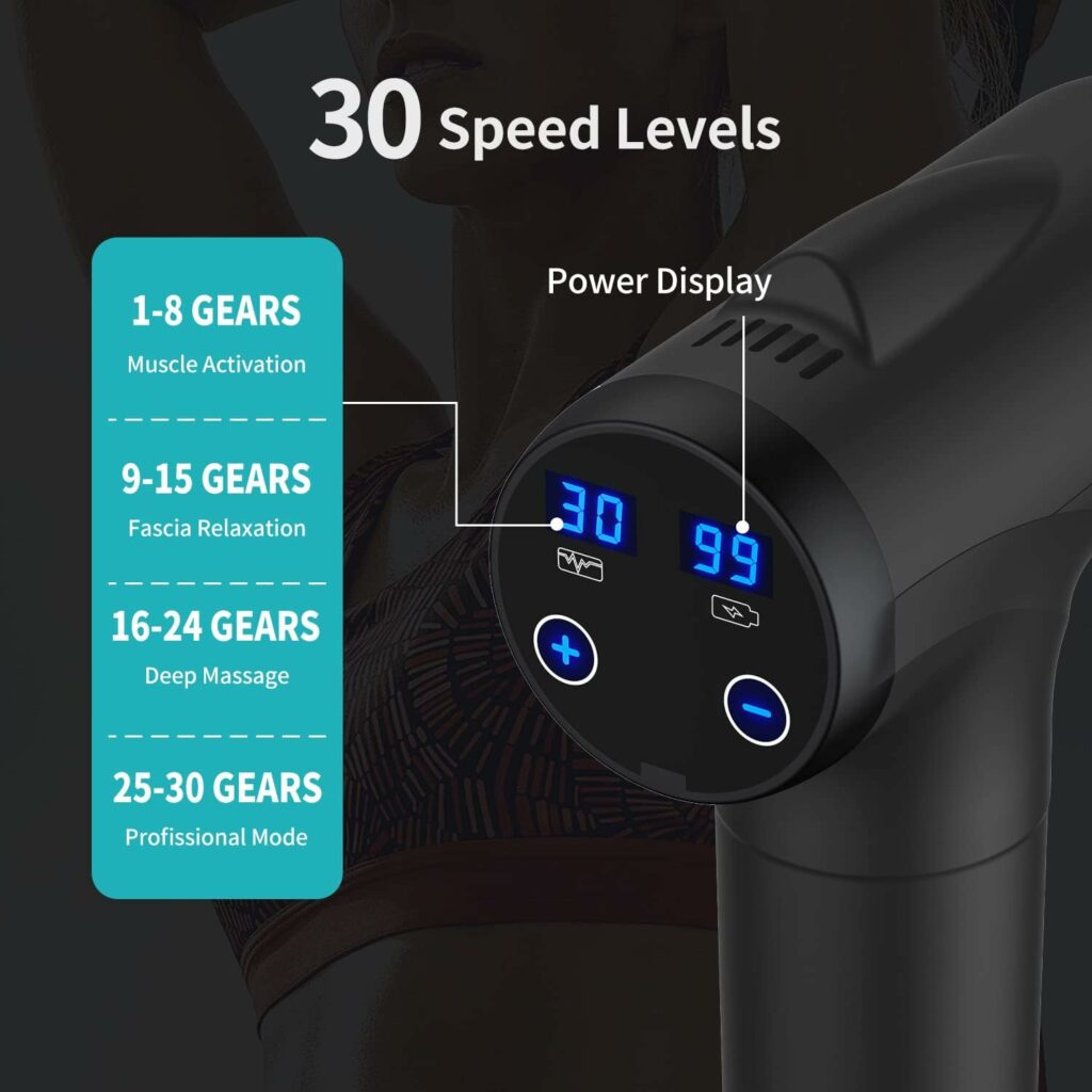 OLsky Massage Gun Deep Tissue, Handheld Electric Muscle Massager, High Intensity Percussion Massage Device for Pain Relief with 10 Attachments  30 Speed(Black) OLsky Massage Gun Deep Tissue, Handheld Electric Muscle Massager, High Intensity Percussion Massage Device for Pain Relief with 10 Attachments  30 Speed(Black)
