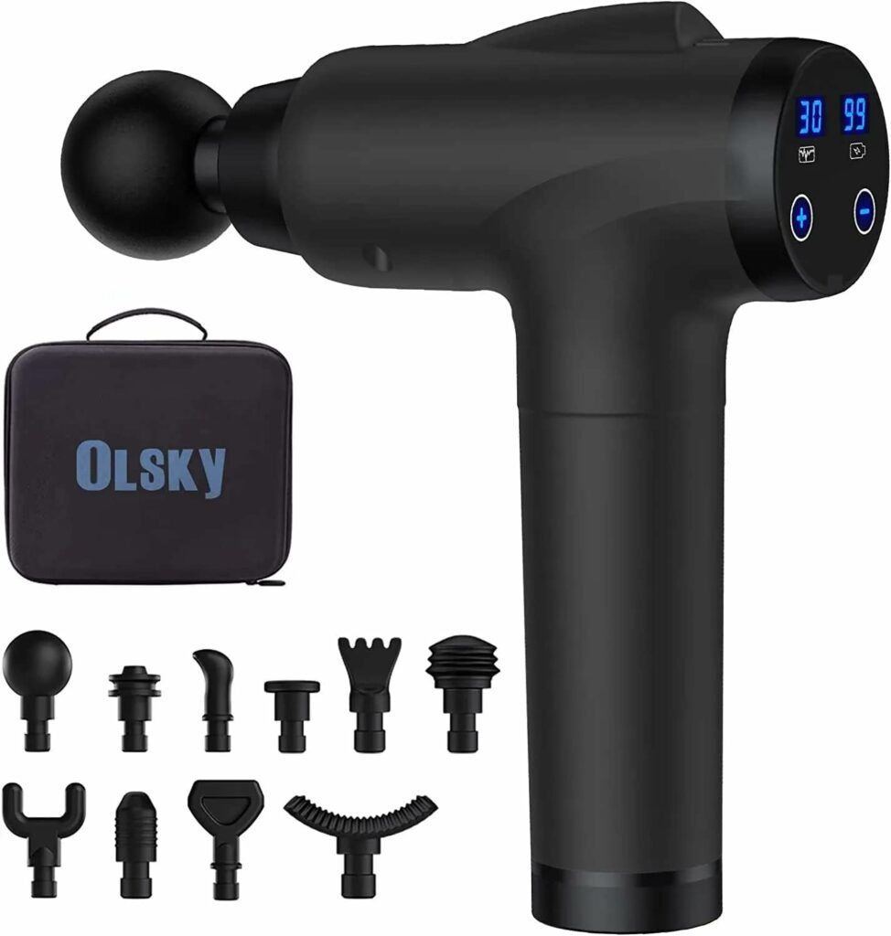OLsky Massage Gun Deep Tissue, Handheld Electric Muscle Massager, High Intensity Percussion Massage Device for Pain Relief with 10 Attachments  30 Speed(Black) OLsky Massage Gun Deep Tissue, Handheld Electric Muscle Massager, High Intensity Percussion Massage Device for Pain Relief with 10 Attachments  30 Speed(Black)