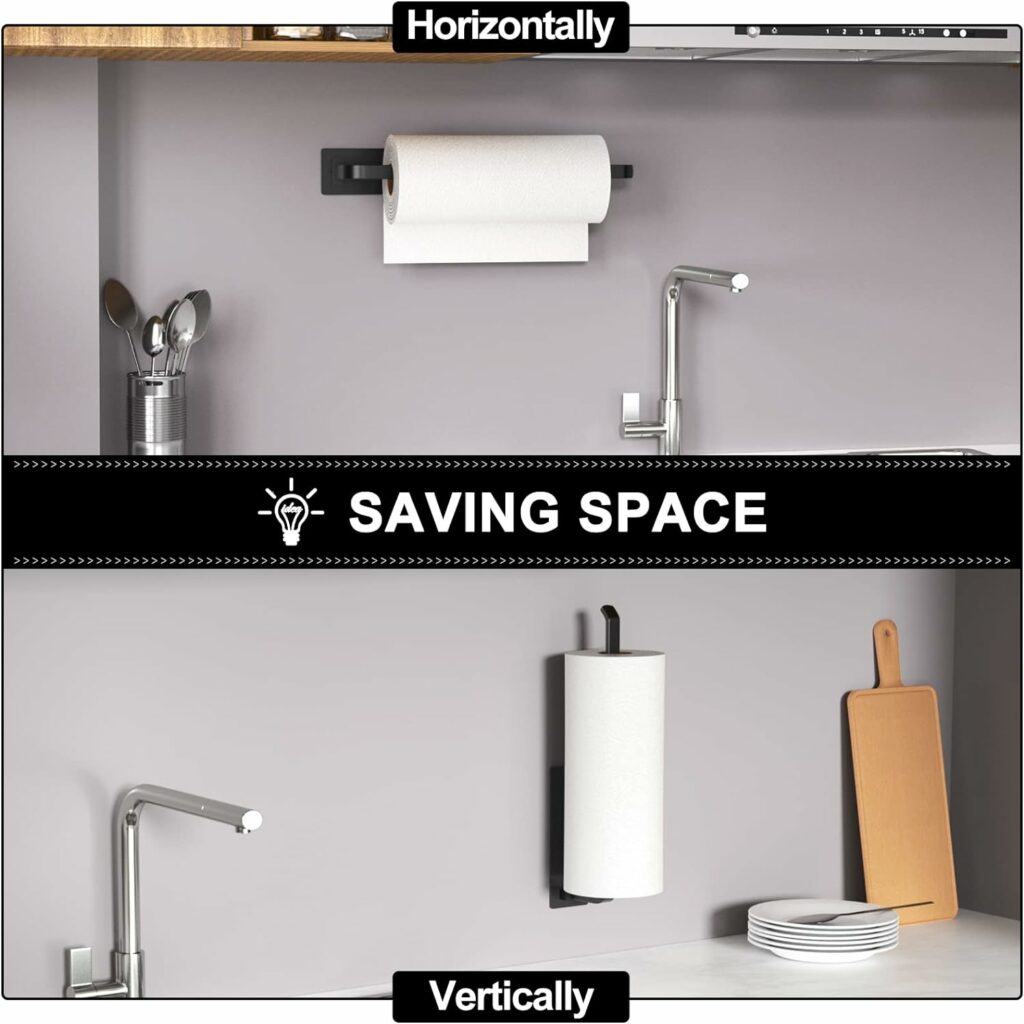 Paper Towel Holder - Self-Adhesive or Drilling, Matte Black Paper Towel Rack Under Cabinet for Kitchen, Upgraded Aluminum Kitchen Roll Holder - Lighter but Stronger Than Stainless Steel! Paper Towel Holder - Self-Adhesive or Drilling, Matte Black Paper Towel Rack Under Cabinet for Kitchen, Upgraded Aluminum Kitchen Roll Holder - Lighter but Stronger Than Stainless Steel!