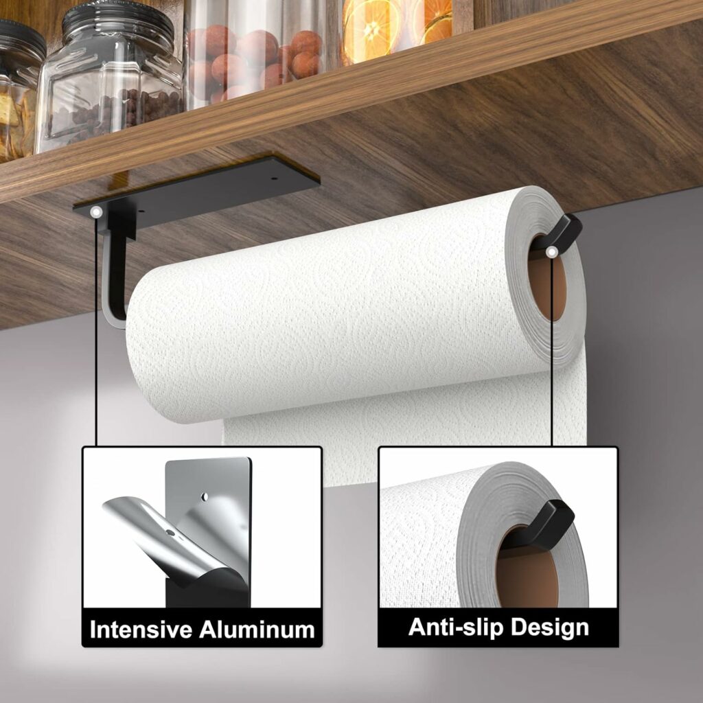 Paper Towel Holder - Self-Adhesive or Drilling, Matte Black Paper Towel Rack Under Cabinet for Kitchen, Upgraded Aluminum Kitchen Roll Holder - Lighter but Stronger Than Stainless Steel! Paper Towel Holder - Self-Adhesive or Drilling, Matte Black Paper Towel Rack Under Cabinet for Kitchen, Upgraded Aluminum Kitchen Roll Holder - Lighter but Stronger Than Stainless Steel!