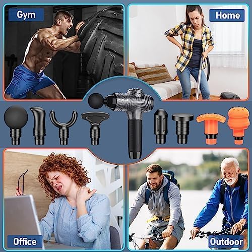 RAEMAO Massage Gun Deep Tissue, Back Massage Gun for Athletes for Pain Relief Attaching 8 PCS Specialized Replacement Heads, Percussion Massager with 10 Speeds  LED Screen, Carbon RAEMAO Massage Gun Deep Tissue, Back Massage Gun for Athletes for Pain Relief Attaching 8 PCS Specialized Replacement Heads, Percussion Massager with 10 Speeds  LED Screen, Carbon