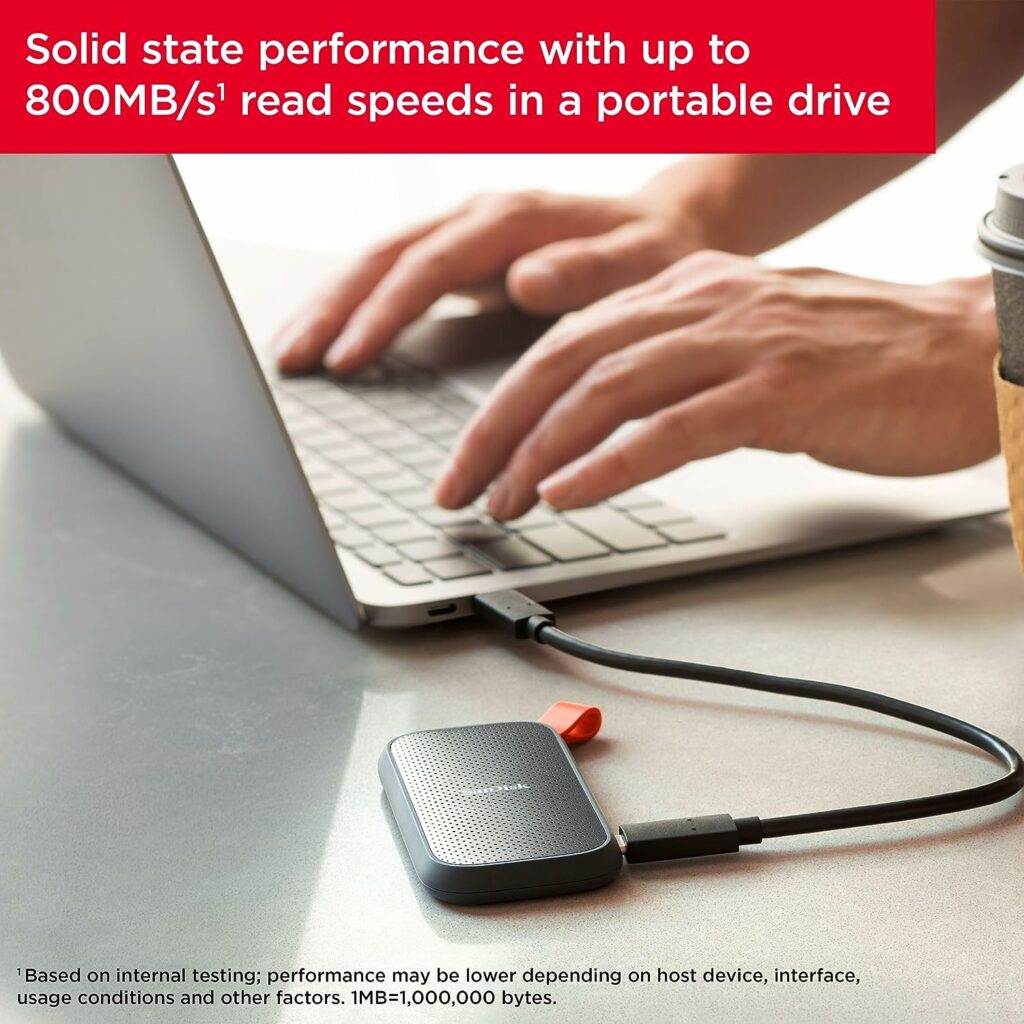 SanDisk 1TB Portable SSD - Up to 800MB/s, USB-C, USB 3.2 Gen 2, External Solid State Drive - SDSSDE30-1T00-G26 SanDisk 1TB Portable SSD - Up to 800MB/s, USB-C, USB 3.2 Gen 2, External Solid State Drive - SDSSDE30-1T00-G26