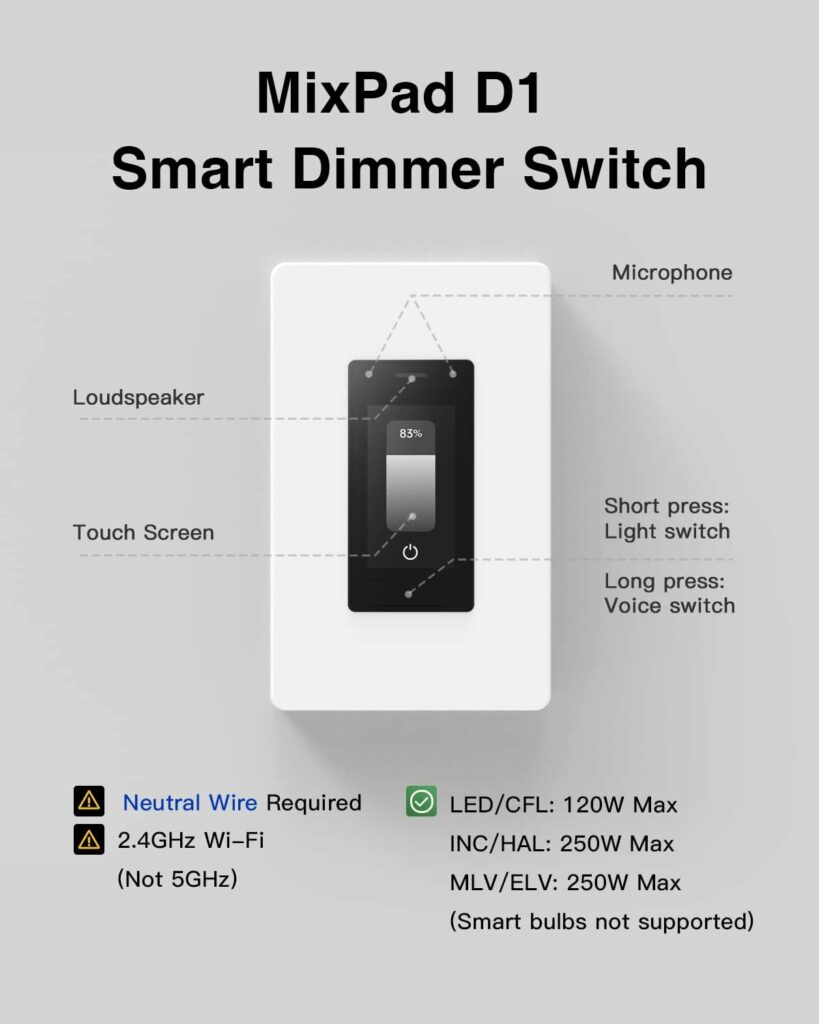 Smart Dimmer Switch with Touchscreen, ORVIBO Wi-Fi Dimmable Light Switches Single Pole, Works with Alexa  Google Home, Home Talk, Neutral Wire Required (Dimmer) Smart Dimmer Switch with Touchscreen, ORVIBO Wi-Fi Dimmable Light Switches Single Pole, Works with Alexa  Google Home, Home Talk, Neutral Wire Required (Dimmer)