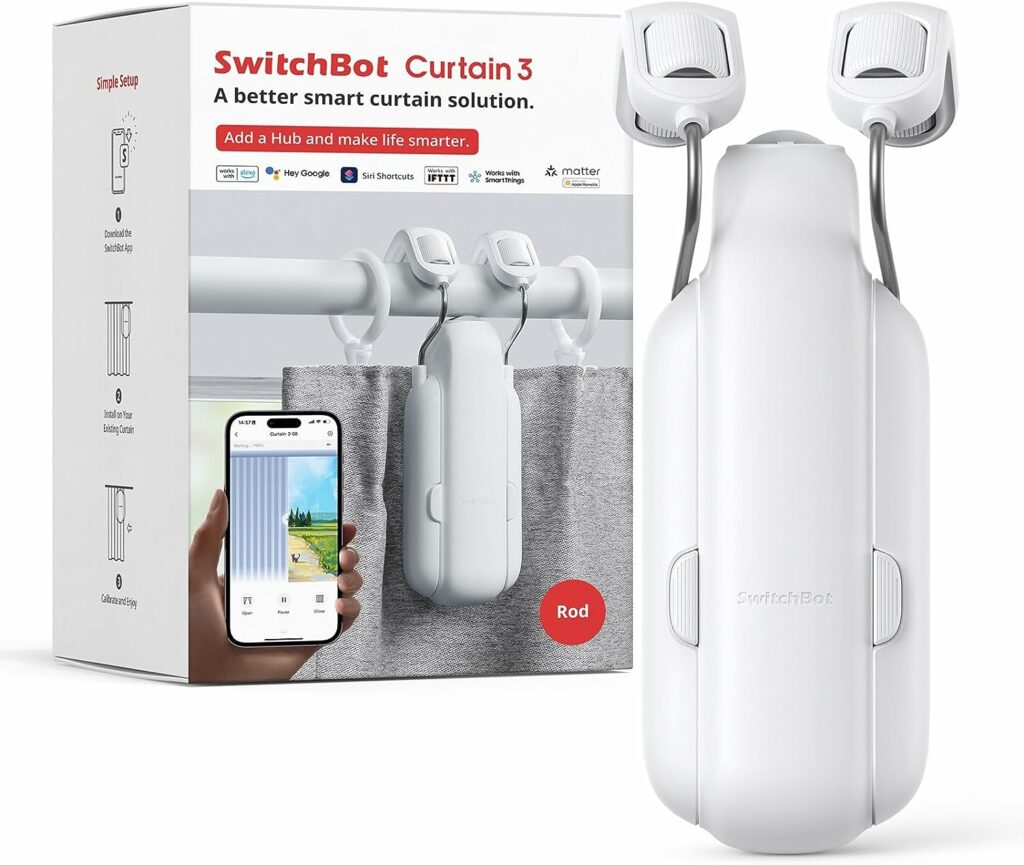 SwitchBot Smart Automatic Curtain Opener - Bluetooth Remote Control with App/Timer, Upgraded High-Performance Motor, Add Hub to Make it Work with Alexa, Google Home, HomeKit(Curtain 3,Rod) SwitchBot Smart Automatic Curtain Opener - Bluetooth Remote Control with App/Timer, Upgraded High-Performance Motor, Add Hub to Make it Work with Alexa, Google Home, HomeKit(Curtain 3,Rod)