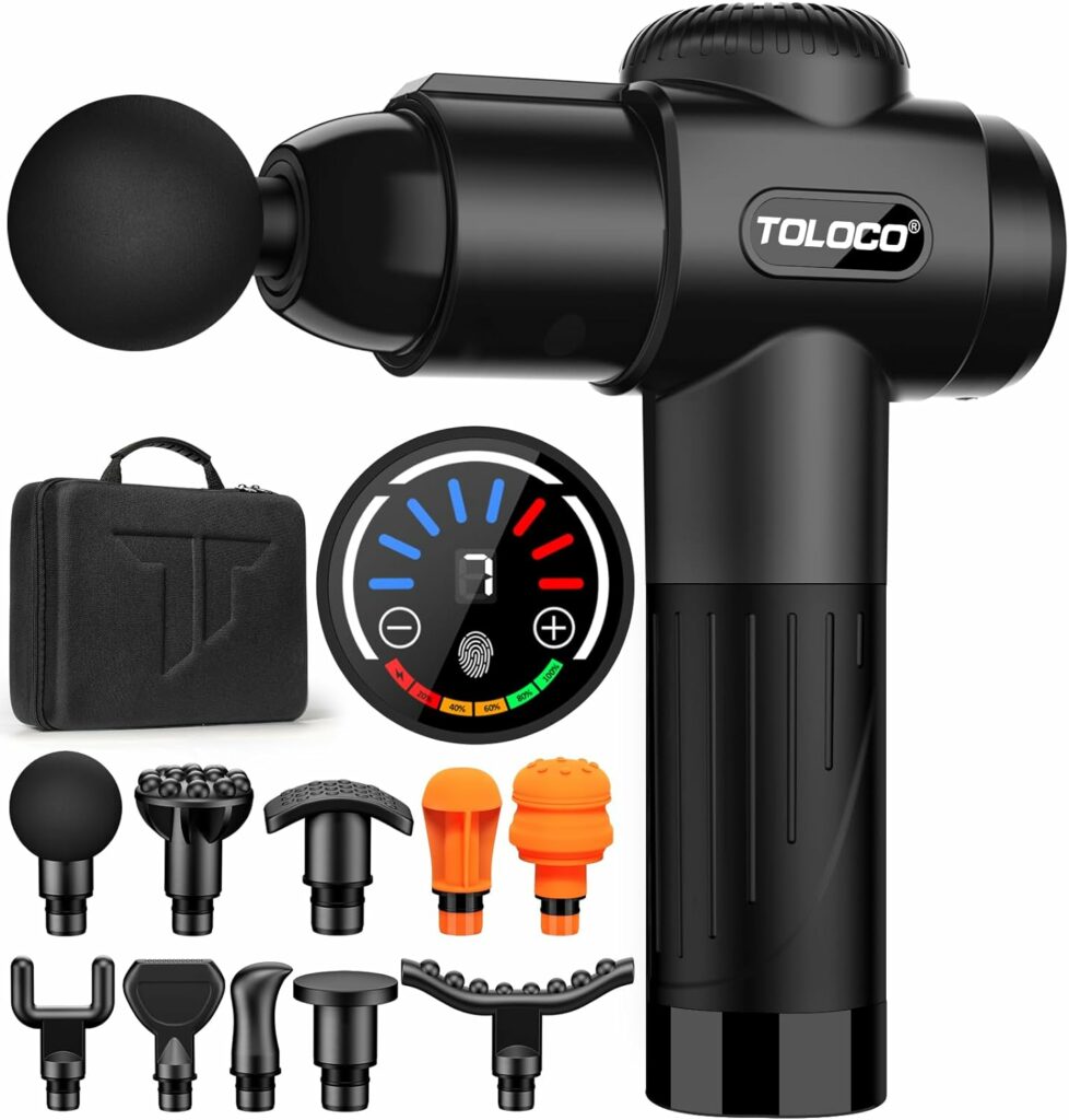 TOLOCO Massage Gun Deep Tissue, Back Massage Gun for Athletes for Pain Relief, Percussion Massager with 10 Massages Heads  Silent Brushless Motor, Gifts for MenWomen, Black TOLOCO Massage Gun Deep Tissue, Back Massage Gun for Athletes for Pain Relief, Percussion Massager with 10 Massages Heads  Silent Brushless Motor, Gifts for MenWomen, Black