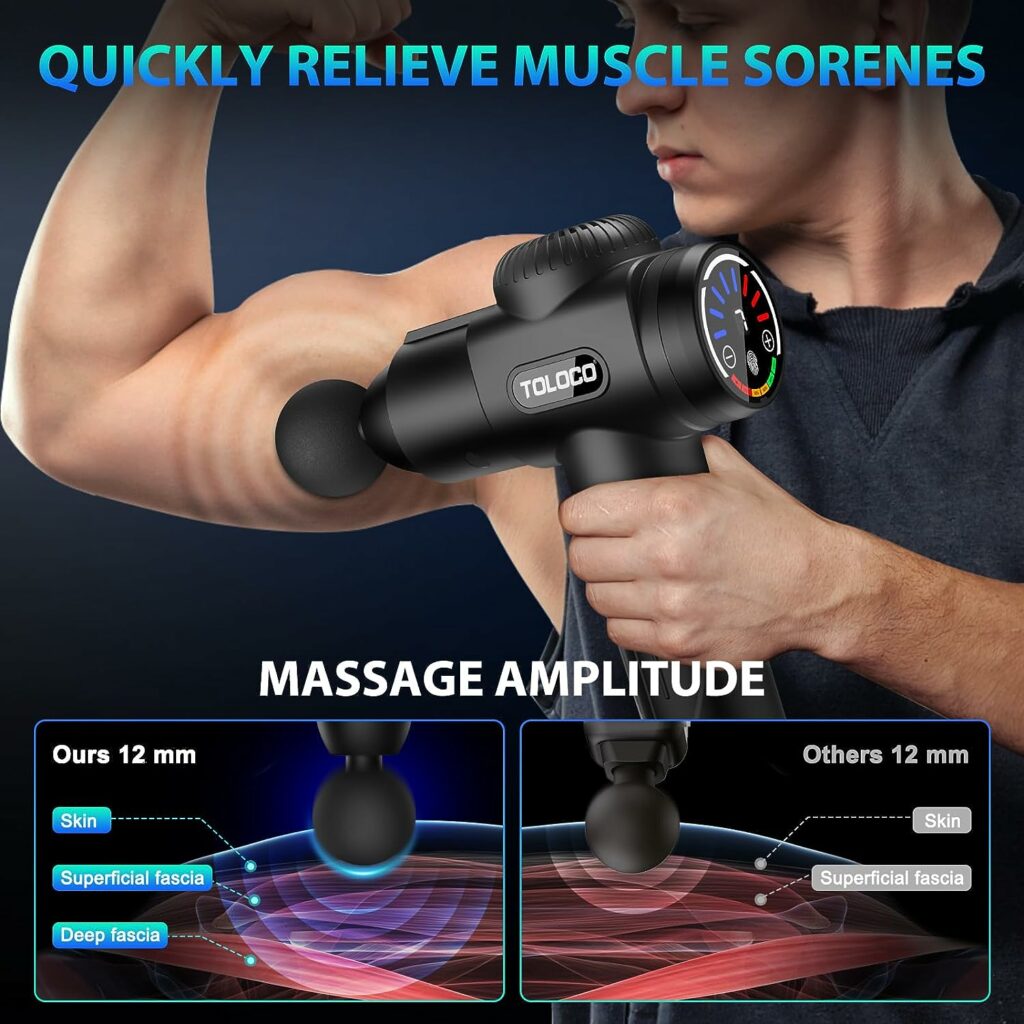 TOLOCO Massage Gun Deep Tissue, Back Massage Gun for Athletes for Pain Relief, Percussion Massager with 10 Massages Heads  Silent Brushless Motor, Gifts for MenWomen, Black TOLOCO Massage Gun Deep Tissue, Back Massage Gun for Athletes for Pain Relief, Percussion Massager with 10 Massages Heads  Silent Brushless Motor, Gifts for MenWomen, Black