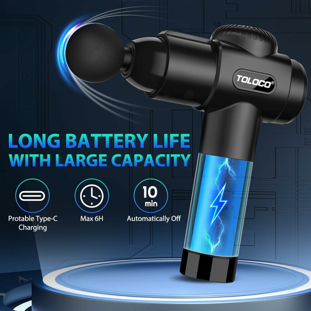 TOLOCO Massage Gun Deep Tissue, Back Massage Gun for Athletes for Pain Relief, Percussion Massager with 10 Massages Heads  Silent Brushless Motor, Gifts for MenWomen, Black TOLOCO Massage Gun Deep Tissue, Back Massage Gun for Athletes for Pain Relief, Percussion Massager with 10 Massages Heads  Silent Brushless Motor, Gifts for MenWomen, Black