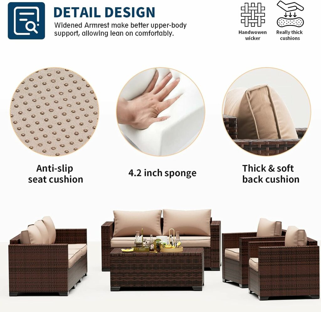 UDPATIO Outdoor Patio Furniture, 4 Pieces Outdoor Sectional Patio Set with Storage Coffee Table and Khaki Cushions, Patio Loveseats Balcony Furniture for Small Space UDPATIO Outdoor Patio Furniture, 4 Pieces Outdoor Sectional Patio Set with Storage Coffee Table and Khaki Cushions, Patio Loveseats Balcony Furniture for Small Space