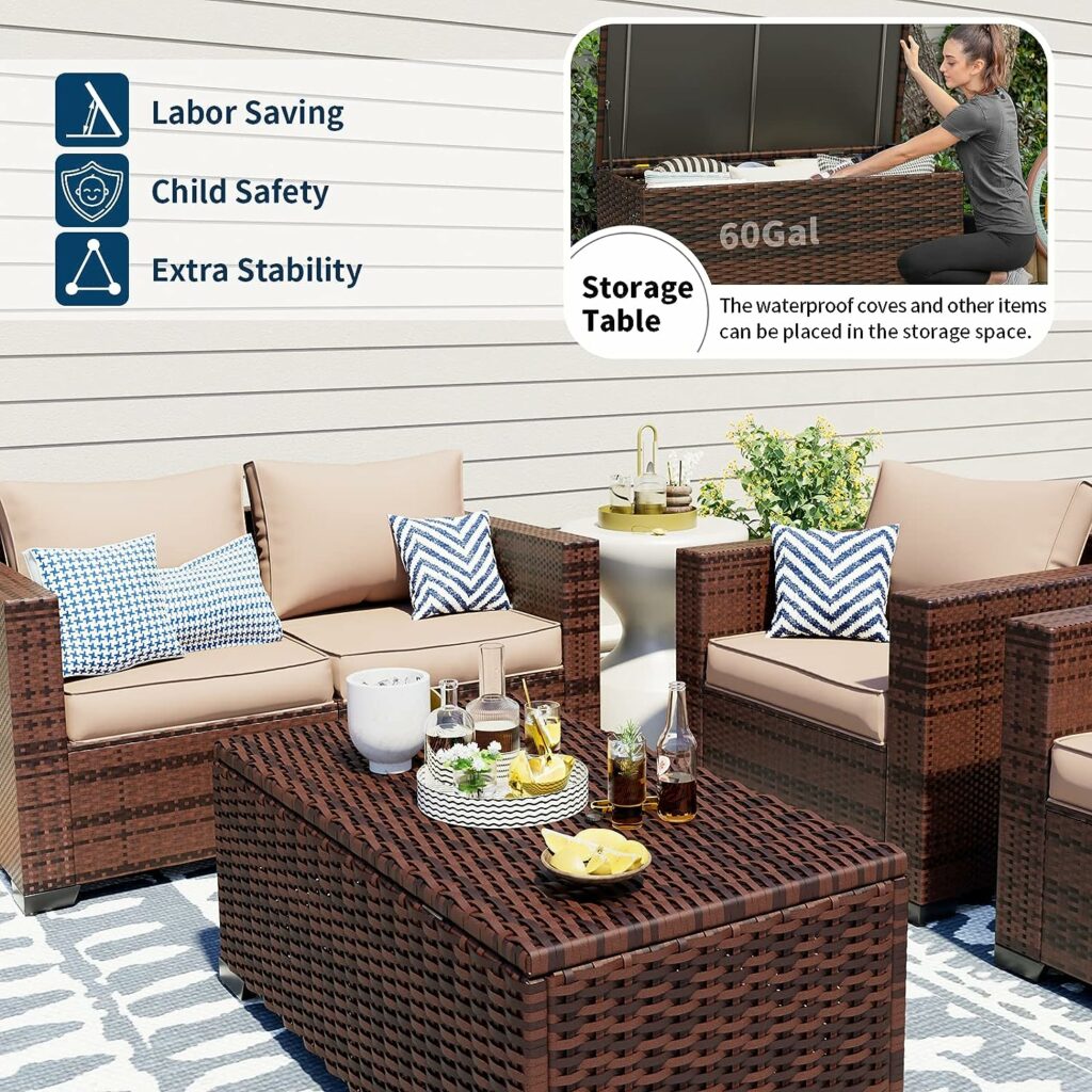 UDPATIO Outdoor Patio Furniture, 4 Pieces Outdoor Sectional Patio Set with Storage Coffee Table and Khaki Cushions, Patio Loveseats Balcony Furniture for Small Space UDPATIO Outdoor Patio Furniture, 4 Pieces Outdoor Sectional Patio Set with Storage Coffee Table and Khaki Cushions, Patio Loveseats Balcony Furniture for Small Space