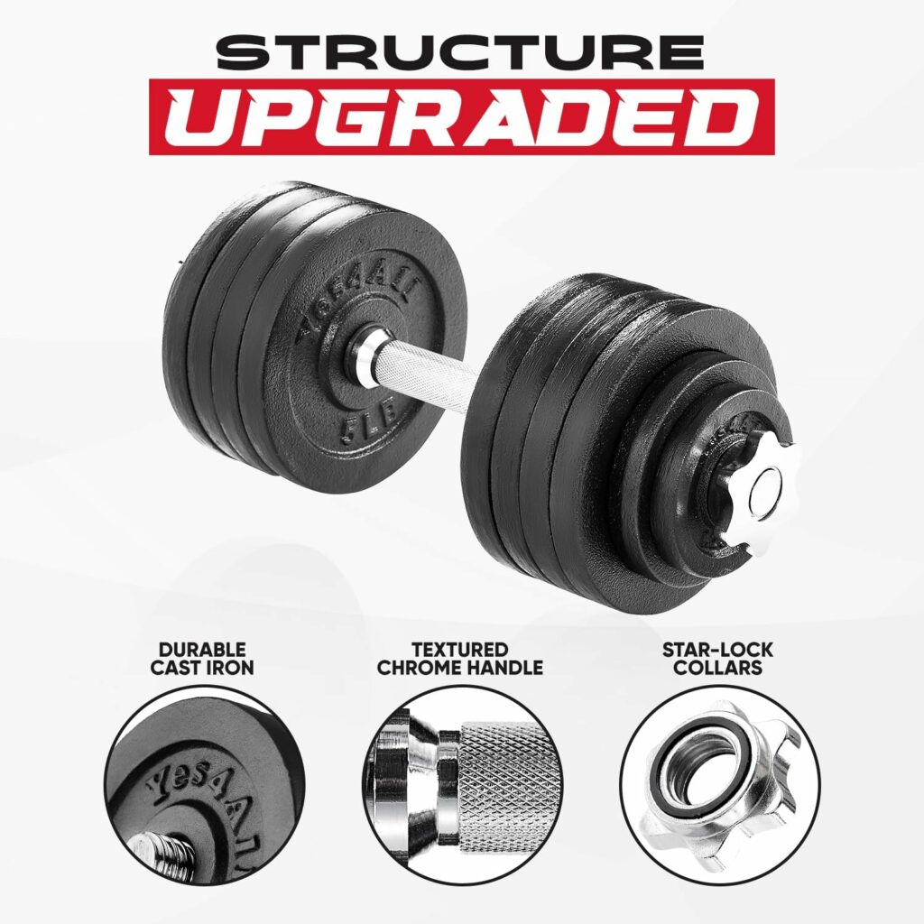 Yes4All Cast Iron Weights Adjustable Dumbbell Sets for Home Gym with Bars, Plates, Collars Yes4All Cast Iron Weights Adjustable Dumbbell Sets for Home Gym with Bars, Plates, Collars