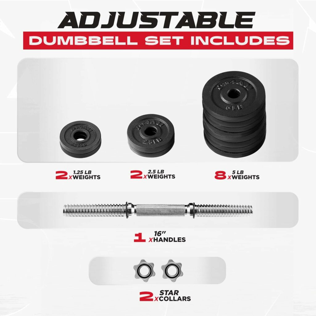 Yes4All Cast Iron Weights Adjustable Dumbbell Sets for Home Gym with Bars, Plates, Collars Yes4All Cast Iron Weights Adjustable Dumbbell Sets for Home Gym with Bars, Plates, Collars