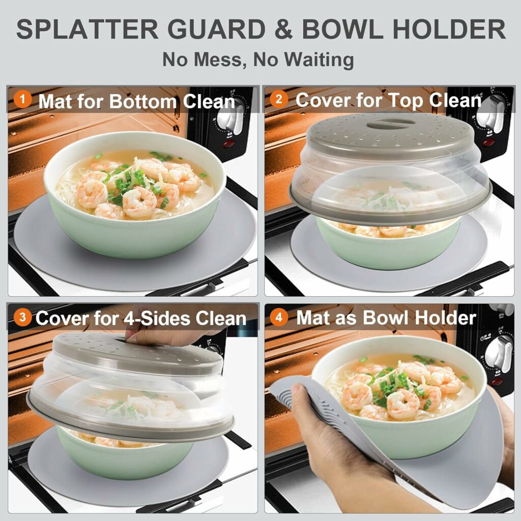 2 in 1, Aidacom Microwave Mat  Food Cover- Mat as Bowl Holder, Cover for Splatter Guard, Multi-use: Silicone Trivet, Pot Holders, Drying, Baking, Place Mat, Utensils Rest for Kitchen Counter, Grey 2 in 1, Aidacom Microwave Mat  Food Cover- Mat as Bowl Holder, Cover for Splatter Guard, Multi-use: Silicone Trivet, Pot Holders, Drying, Baking, Place Mat, Utensils Rest for Kitchen Counter, Grey