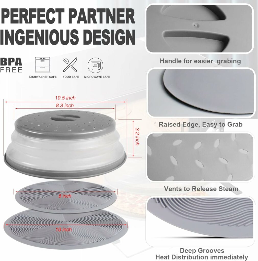 2 in 1, Aidacom Microwave Mat  Food Cover- Mat as Bowl Holder, Cover for Splatter Guard, Multi-use: Silicone Trivet, Pot Holders, Drying, Baking, Place Mat, Utensils Rest for Kitchen Counter, Grey 2 in 1, Aidacom Microwave Mat  Food Cover- Mat as Bowl Holder, Cover for Splatter Guard, Multi-use: Silicone Trivet, Pot Holders, Drying, Baking, Place Mat, Utensils Rest for Kitchen Counter, Grey