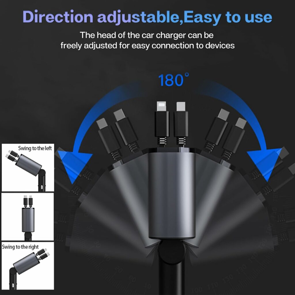 4 in 1 Retractable Car Charger,Car Fast Charger with iPhone and Type C Cable and 2 Charging Ports,Compatible with iPhone 14 Pro Max/13/12/11/iPad, Galaxy S23/S22/S10, Google 4 in 1 Retractable Car Charger,Car Fast Charger with iPhone and Type C Cable and 2 Charging Ports,Compatible with iPhone 14 Pro Max/13/12/11/iPad, Galaxy S23/S22/S10, Google
