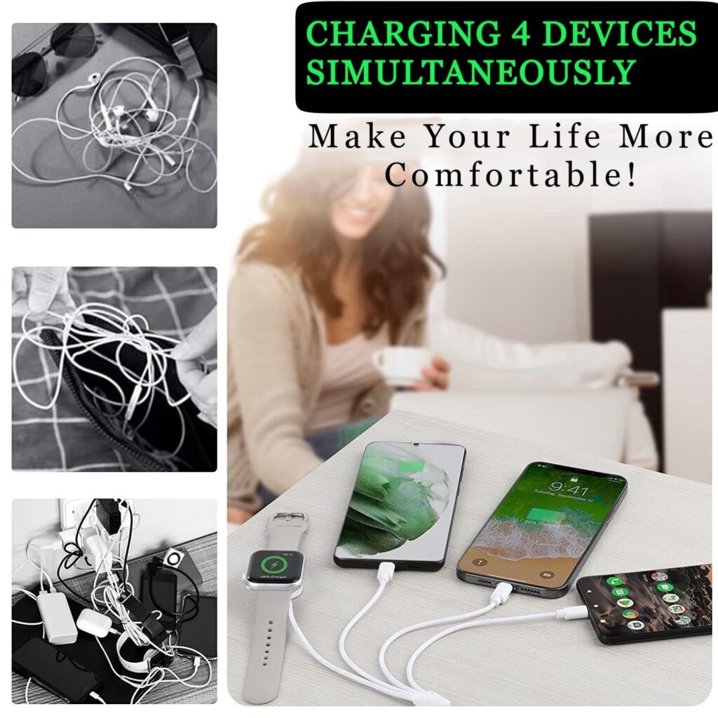 4 in 1 Watch  Phone Charger Cable, Multi USB Charging Cable - Type C Cable, Fast Magnetic, Charging Cord Compatible with Apple Watch, iPhone, Galaxy, Pixel, Android, Watch, Pods  More / 3.3ft 4 in 1 Watch  Phone Charger Cable, Multi USB Charging Cable - Type C Cable, Fast Magnetic, Charging Cord Compatible with Apple Watch, iPhone, Galaxy, Pixel, Android, Watch, Pods  More / 3.3ft