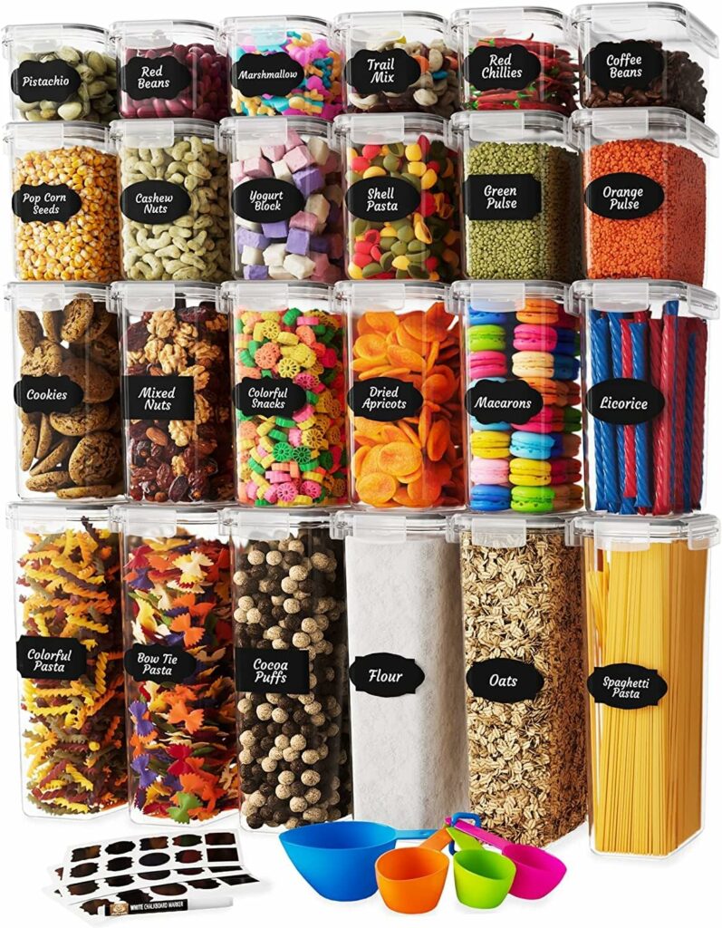 Airtight Food Storage Container Set - 24 Piece, Kitchen  Pantry Organization, BPA-Free, Plastic Canisters with Durable Lids Ideal for Cereal, Flour  Sugar - Labels, Marker  Spoon Set Airtight Food Storage Container Set - 24 Piece, Kitchen  Pantry Organization, BPA-Free, Plastic Canisters with Durable Lids Ideal for Cereal, Flour  Sugar - Labels, Marker  Spoon Set