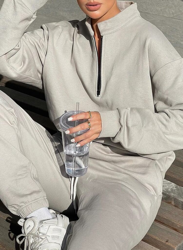 Aleumdr Women 2 Piece Outfits Sweatsuit Oversized Half Zip Pullover Long Sleeve Sweatshirt Jogger Pants Set with Pockets Aleumdr Women 2 Piece Outfits Sweatsuit Oversized Half Zip Pullover Long Sleeve Sweatshirt Jogger Pants Set with Pockets