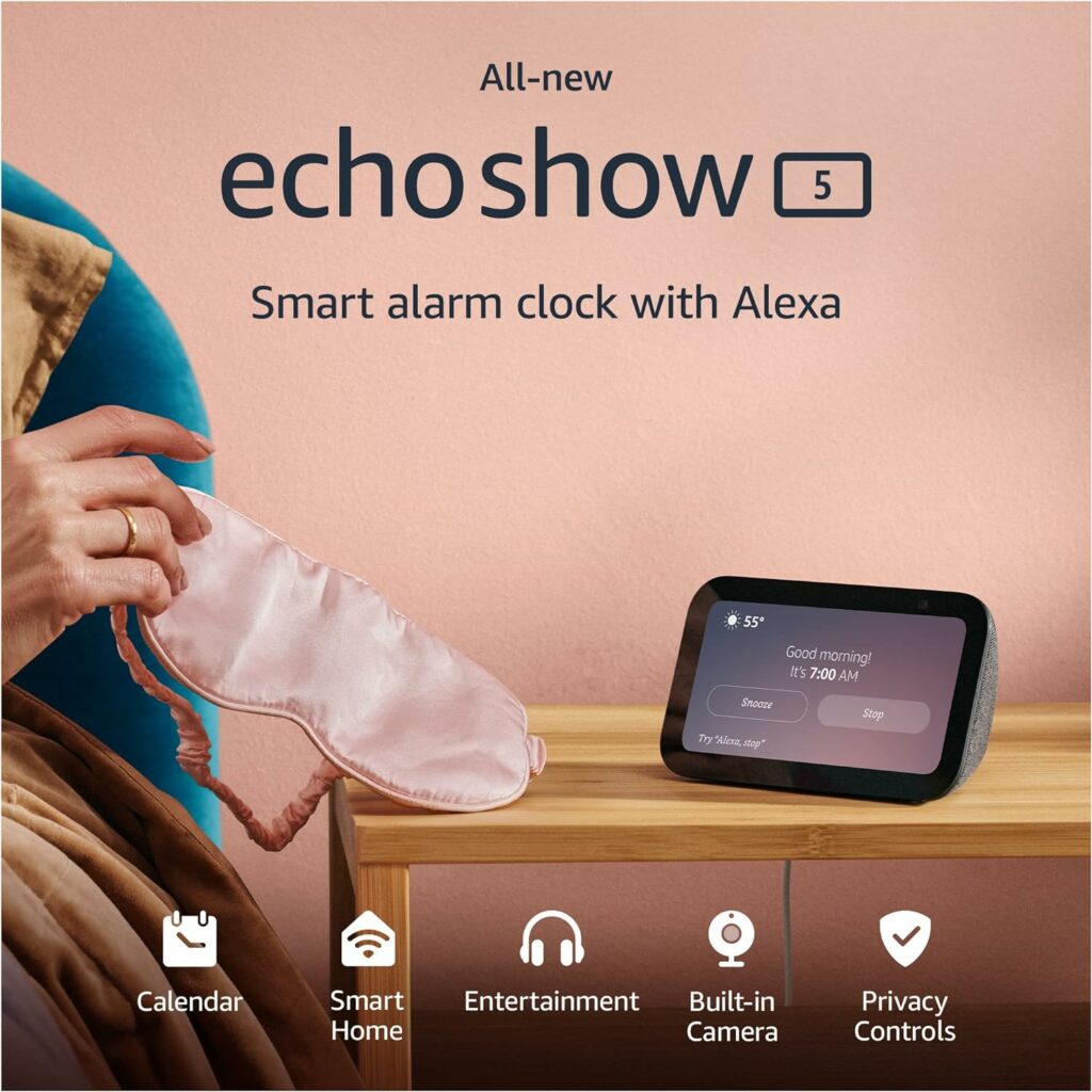 All-new Echo Show 5 (3rd Gen, 2023 release) | Smart display and alarm clock with clearer sound | Charcoal All-new Echo Show 5 (3rd Gen, 2023 release) | Smart display and alarm clock with clearer sound | Charcoal