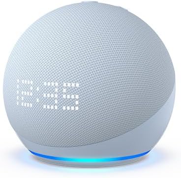 Amazon Echo Dot (5th Gen) with clock | Compact smart speaker with Alexa and enhanced LED display for at-a-glance clock, timers, weather, and more | Glacier White Amazon Echo Dot (5th Gen) with clock | Compact smart speaker with Alexa and enhanced LED display for at-a-glance clock, timers, weather, and more | Glacier White