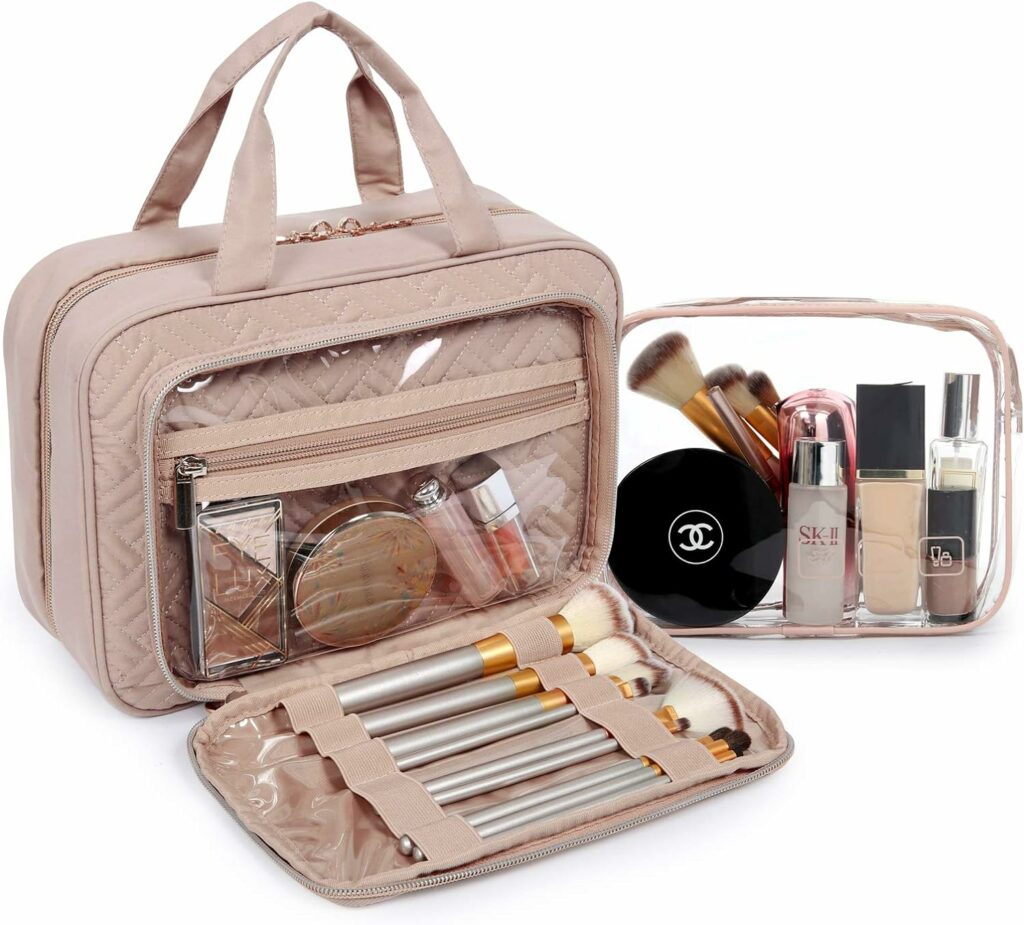BAGSMART Toiletry Bag Hanging Travel Makeup Organizer with TSA Approved Transparent Cosmetic Bag Makeup Bag for Full Sized Toiletries, Large-Pink BAGSMART Toiletry Bag Hanging Travel Makeup Organizer with TSA Approved Transparent Cosmetic Bag Makeup Bag for Full Sized Toiletries, Large-Pink