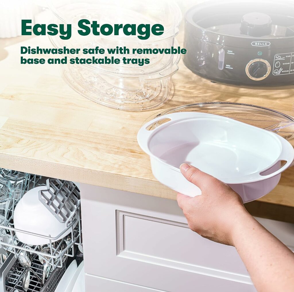 BELLA Two Tier Food Steamer with Dishwasher Safe Lids and Stackable Baskets  Removable Base for Fast Simultaneous Cooking - Auto Shutoff  Boil Dry Protection, 7.4 QT, Black BELLA Two Tier Food Steamer with Dishwasher Safe Lids and Stackable Baskets  Removable Base for Fast Simultaneous Cooking - Auto Shutoff  Boil Dry Protection, 7.4 QT, Black