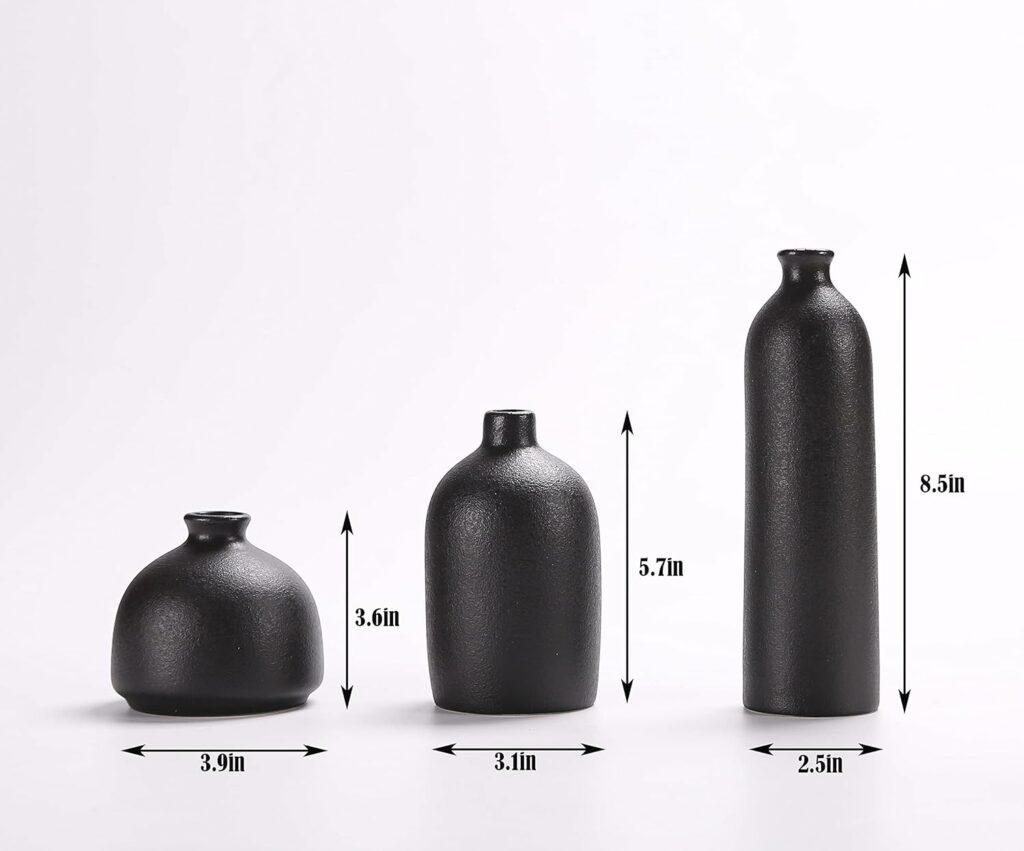 Black Ceramic Vase Set of 3,Small Flower Vases for Home Rustic Decor,Modern Farmhouse Decor,Shelf Decor,Table Decor and Mantel Decor Black Ceramic Vase Set of 3,Small Flower Vases for Home Rustic Decor,Modern Farmhouse Decor,Shelf Decor,Table Decor and Mantel Decor