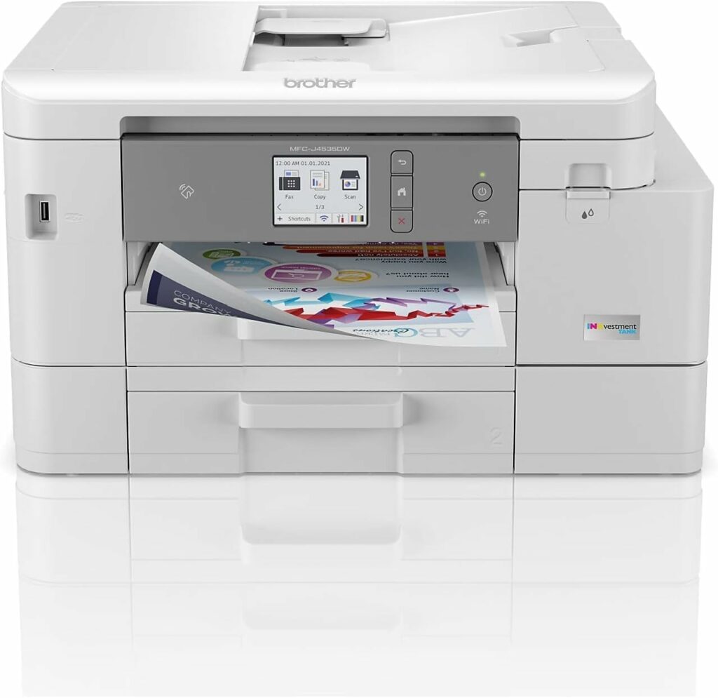 Brother MFC-J4535DW INKvestment Tank All-in-One Wireless Color Inkjet Printer - Print Copy Scan Fax - 20 ppm, 20-sheet ADF, 2.7 Touchscreen Display, 4800 x 1200 dpi, 8.5 x 14, Auto 2-sided Printing Brother MFC-J4535DW INKvestment Tank All-in-One Wireless Color Inkjet Printer - Print Copy Scan Fax - 20 ppm, 20-sheet ADF, 2.7 Touchscreen Display, 4800 x 1200 dpi, 8.5 x 14, Auto 2-sided Printing