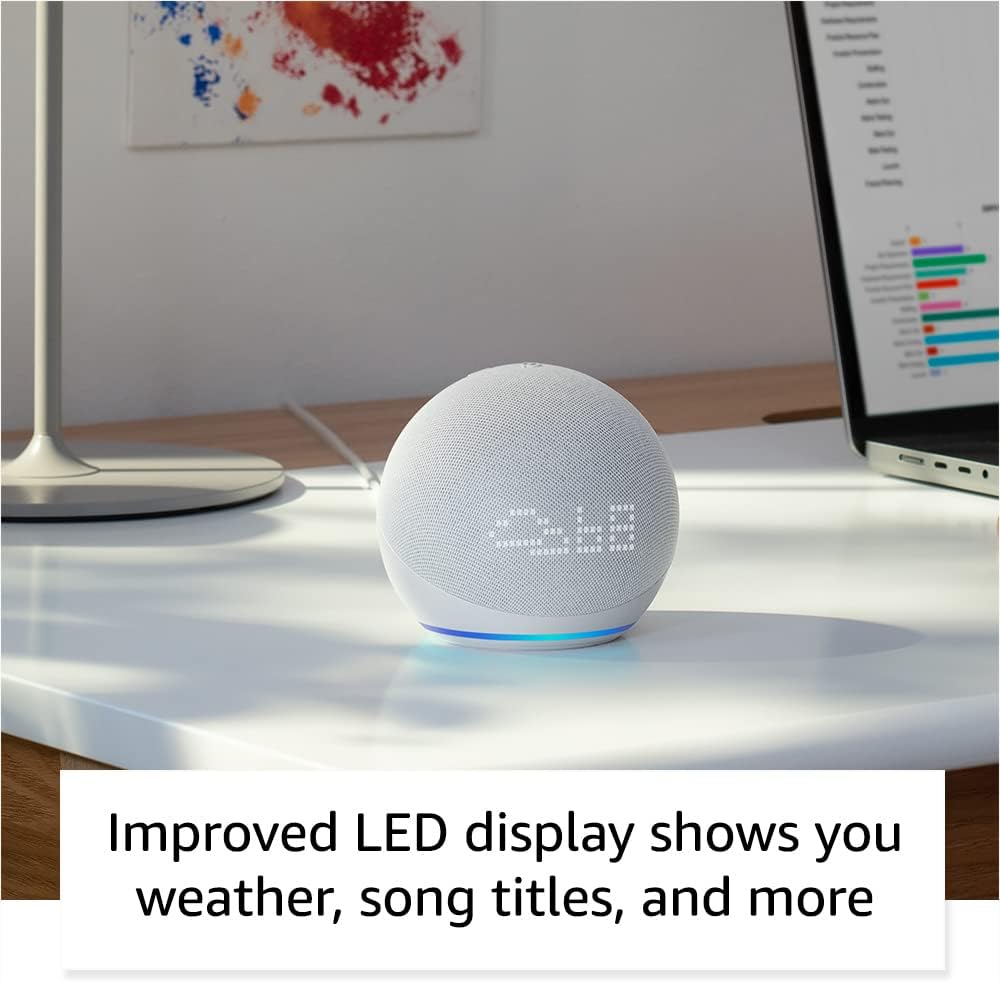 Certified Refurbished Echo Dot (5th Gen, 2022 release) with clock | Smart speaker with clock and Alexa | Glacier White Certified Refurbished Echo Dot (5th Gen, 2022 release) with clock | Smart speaker with clock and Alexa | Glacier White