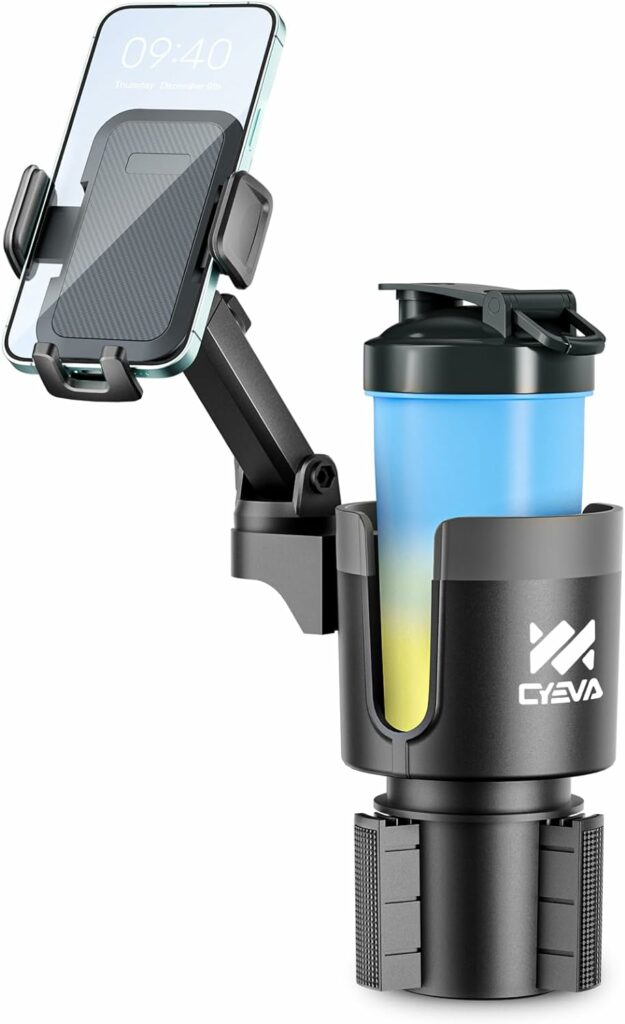 CYEVA Cup Holder Phone Mount for Car, 2 in 1 Cup Holder Expander for Car with 360°Rotation Long Arm Cell Phone Holder for Car Compatible with All Smartphones