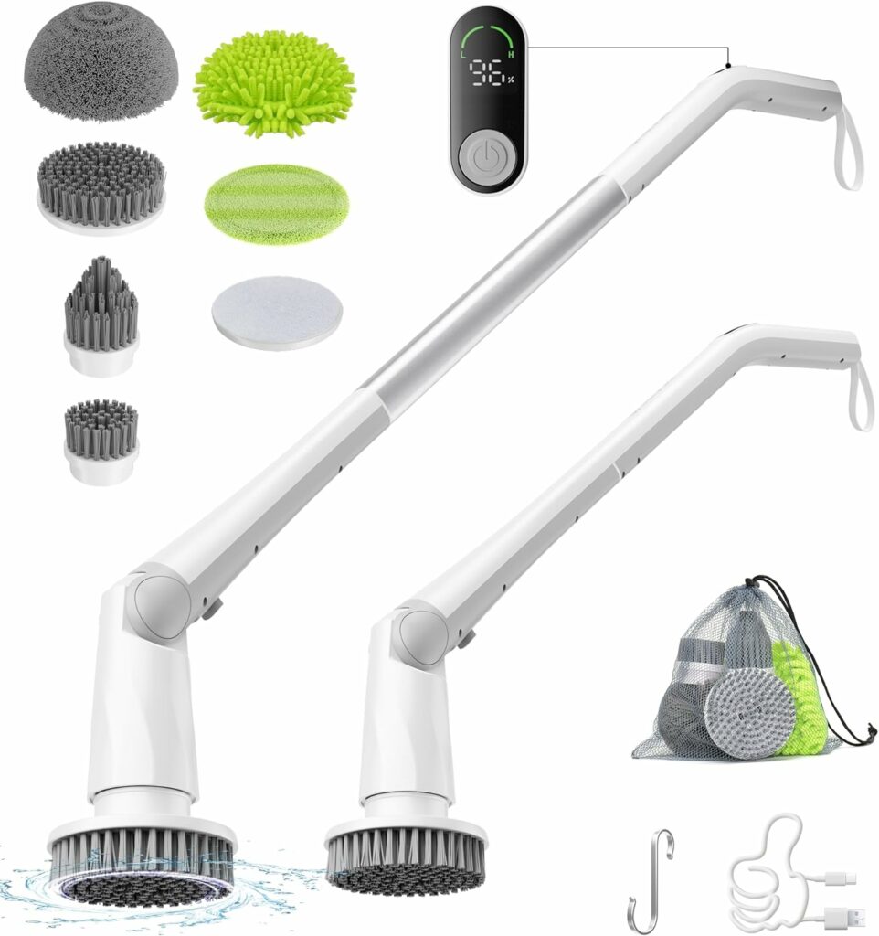 DANKARI Electric Spin Scrubber, Upgrade Cordless Cleaning Household Supplies, 2H for Toilet Shower Floor Grout Bathroom Tile Wall Cleaner 6 Scrub Brush Replacement, Power Spin Mop Kitchen Housekeeping DANKARI Electric Spin Scrubber, Upgrade Cordless Cleaning Household Supplies, 2H for Toilet Shower Floor Grout Bathroom Tile Wall Cleaner 6 Scrub Brush Replacement, Power Spin Mop Kitchen Housekeeping