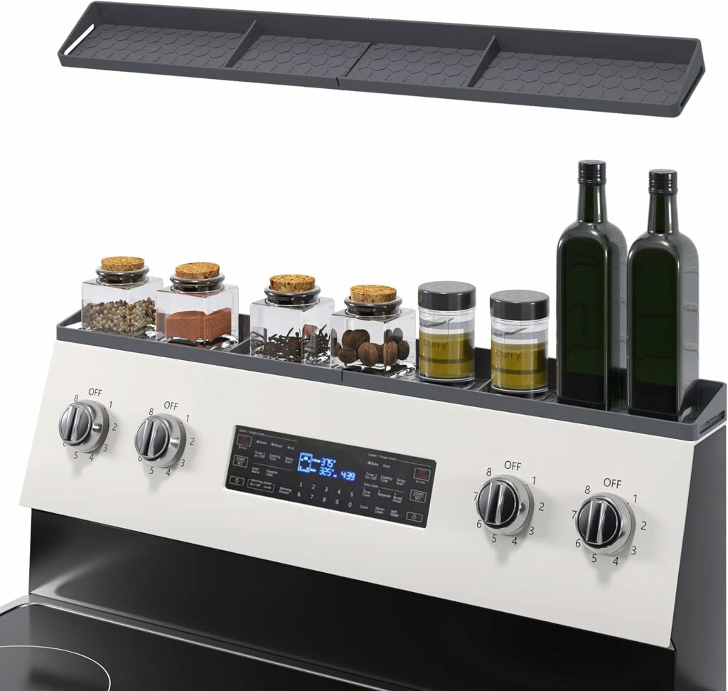 Dreacompy Kitchen Stove Top Shelf, Magnetic installation Stovetop Oven Organization Shelf, 30 Inch Silicone Material, Easy To Clean, Spice Storage Organizer (grey) Dreacompy Kitchen Stove Top Shelf, Magnetic installation Stovetop Oven Organization Shelf, 30 Inch Silicone Material, Easy To Clean, Spice Storage Organizer (grey)
