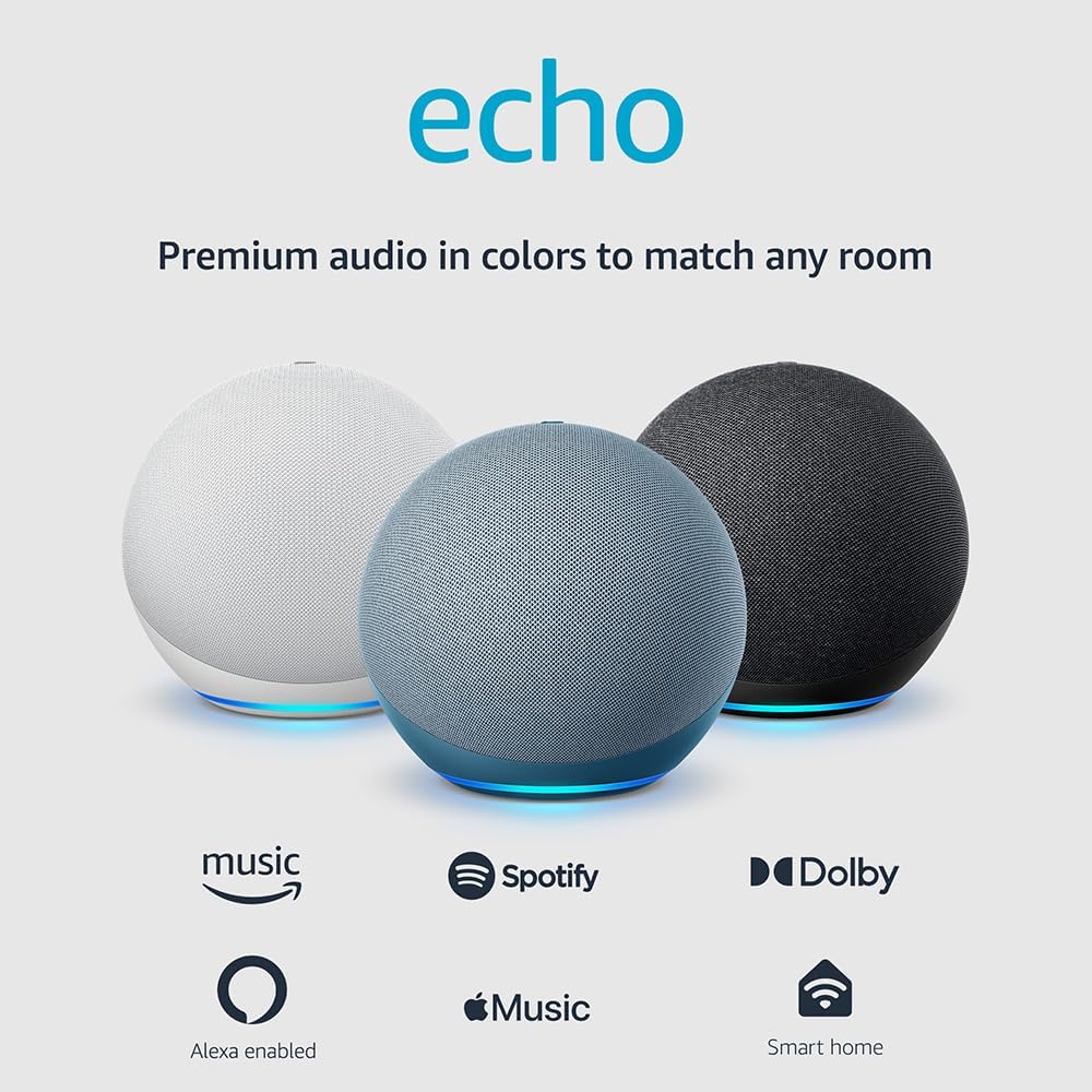 Echo (4th Gen) | Premium Bluetooth smart speaker with HD sound, smart home hub, eero Built-in, and Alexa | Twilight Blue Echo (4th Gen) | Premium Bluetooth smart speaker with HD sound, smart home hub, eero Built-in, and Alexa | Twilight Blue