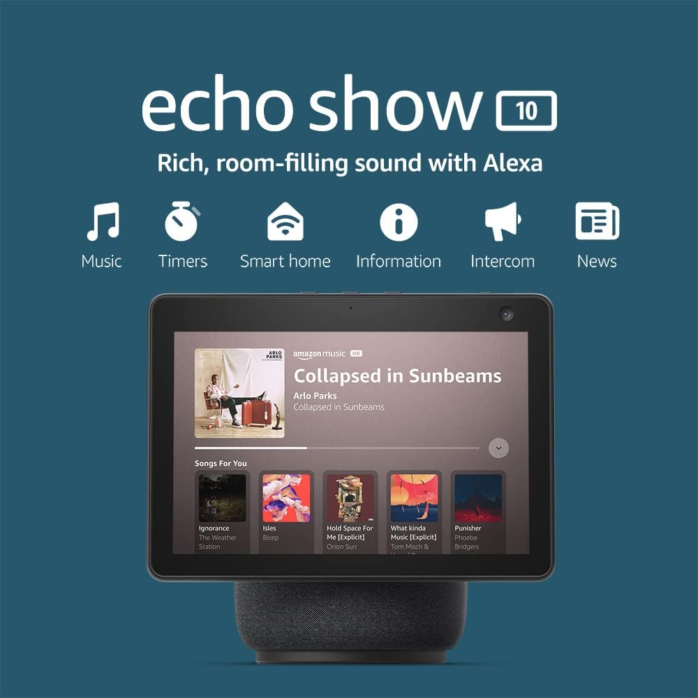 Echo Show 10 (3rd Gen) | HD smart display with premium sound, motion, and Alexa | Charcoal Echo Show 10 (3rd Gen) | HD smart display with premium sound, motion, and Alexa | Charcoal