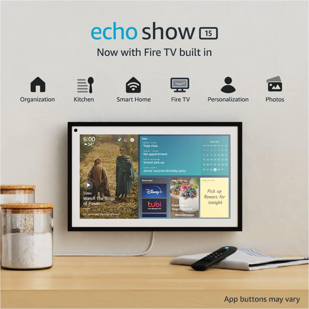Echo Show 15 | Full HD 15.6 smart display with Alexa and Fire TV built in | Remote included Echo Show 15 | Full HD 15.6 smart display with Alexa and Fire TV built in | Remote included