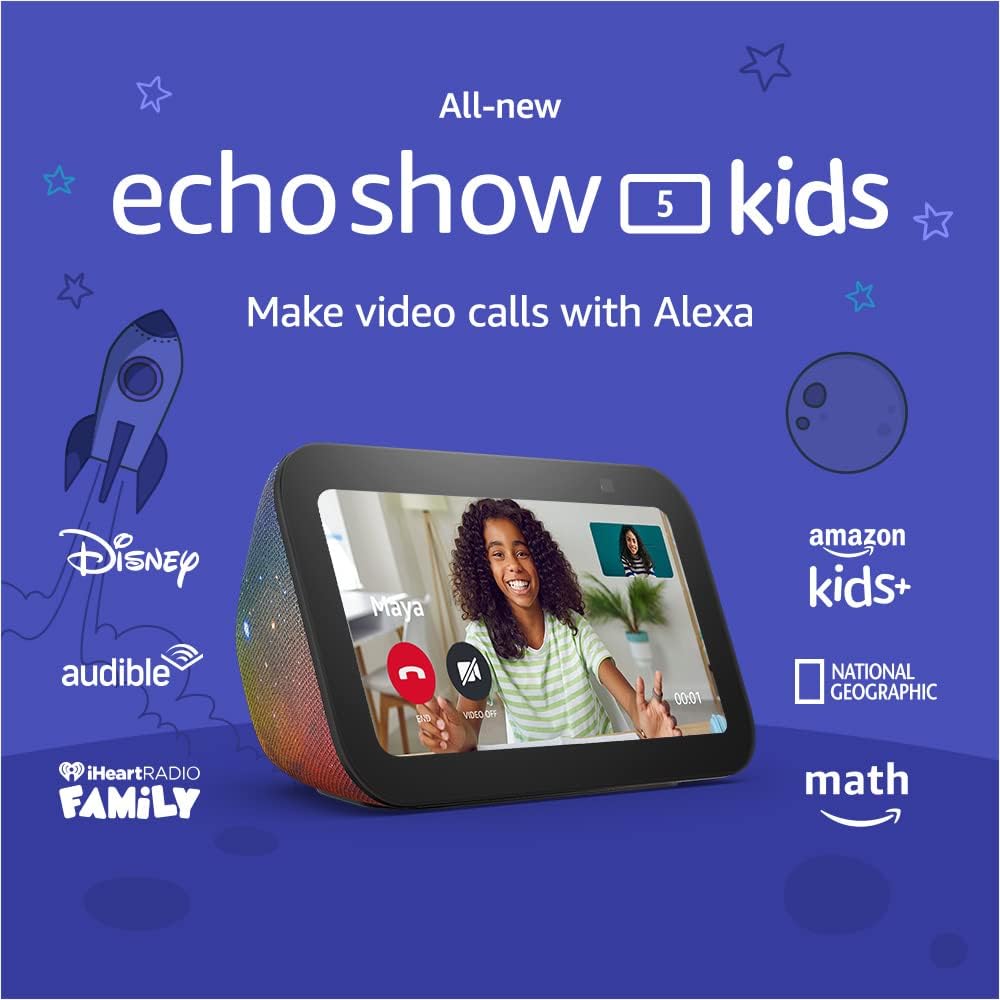 Echo Show 5 (3rd Gen, 2023 release) Kids | Smart display with alarm clock for kids | Galaxy Echo Show 5 (3rd Gen, 2023 release) Kids | Smart display with alarm clock for kids | Galaxy